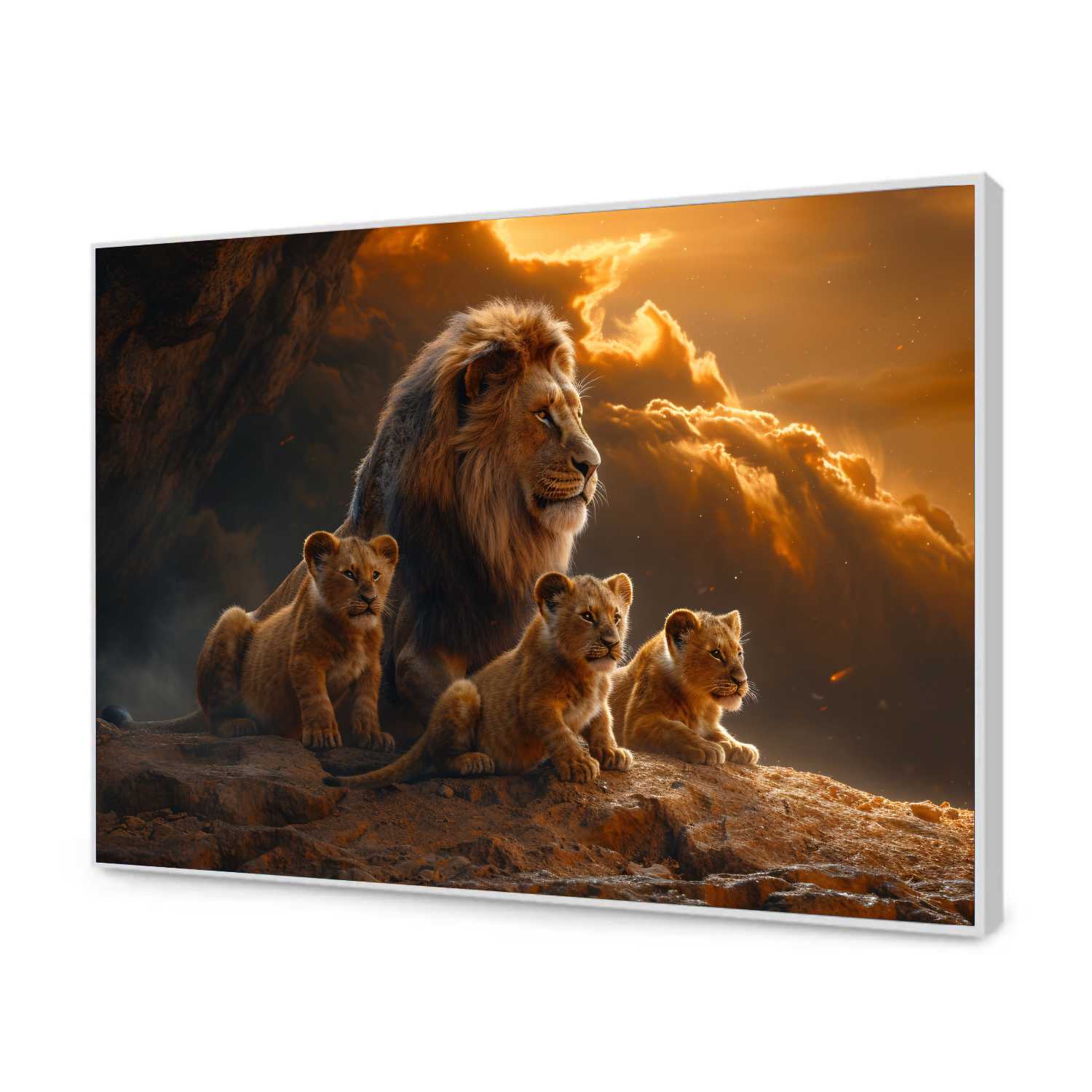 Quadro Decorativo Família de Leões com Leão e Filhotes